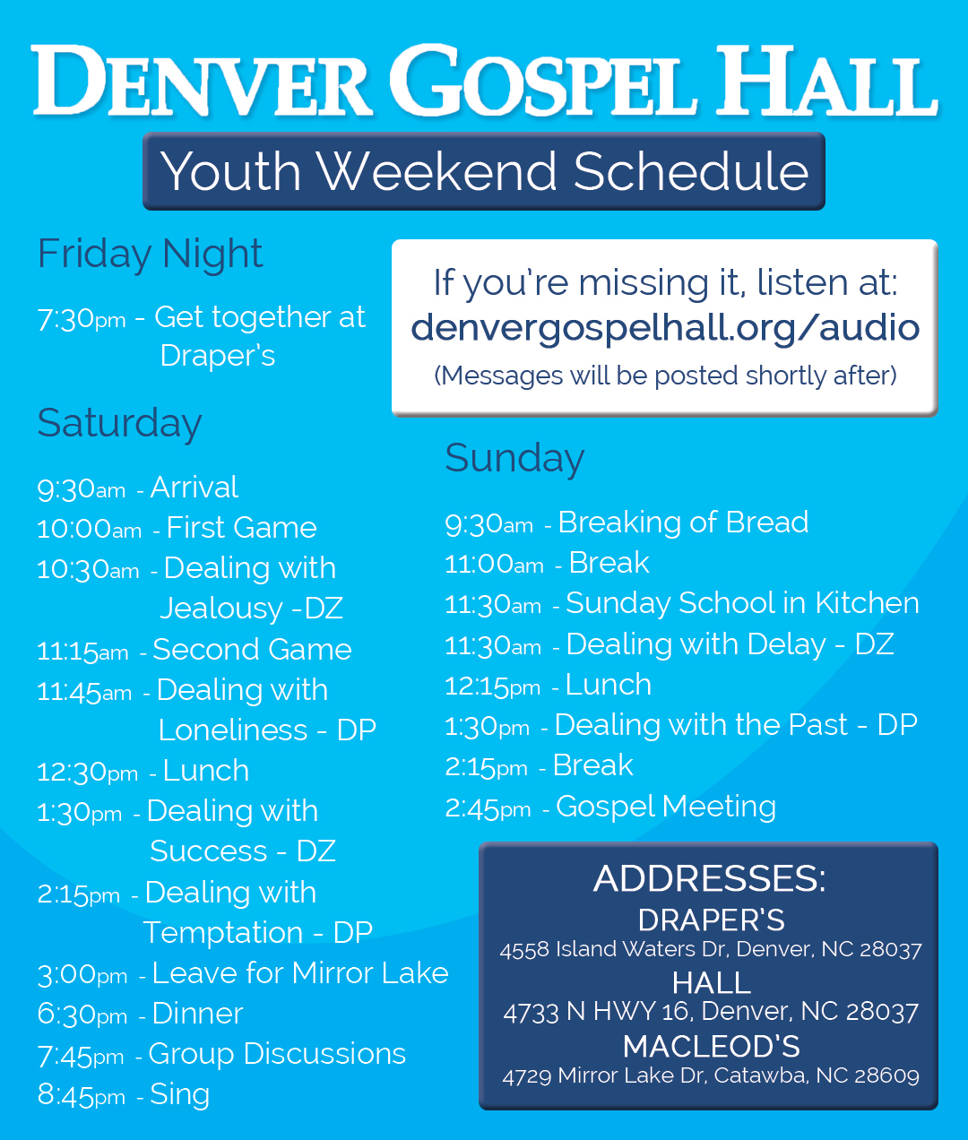 DGH Youth Weekend Schedule 2021