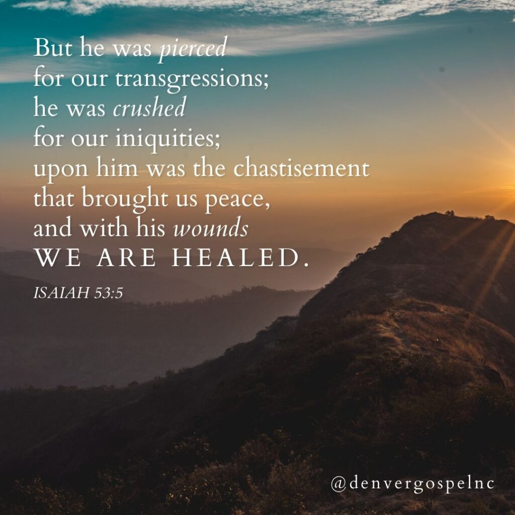 "But he was pierced for our transgressions; he was crushed for our iniquities; upon him was the chastisement that brought us peace, and with his wounds we are healed."  Isaiah 53:5